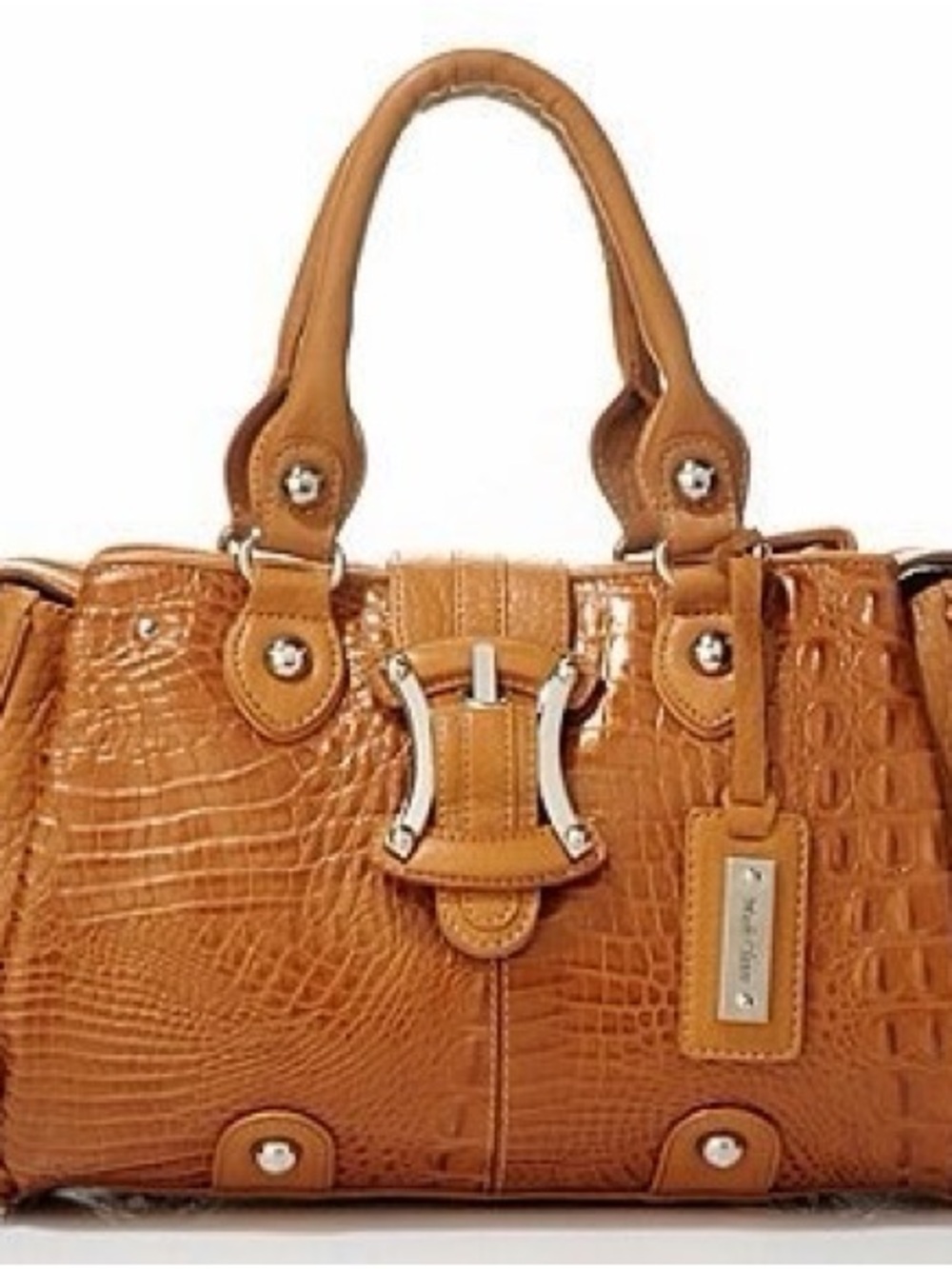 Croc-Embossed Satchel Handbag in Tan